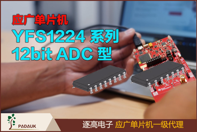 应广单片机YFS1224 系列12bit ADC 型 MTP MCU 带 2K-bit EEPROM,包含两个部分:PFS122B MCU,2Kbit EEPROM,是一款 12bit ADC 类型的 MTP MCU