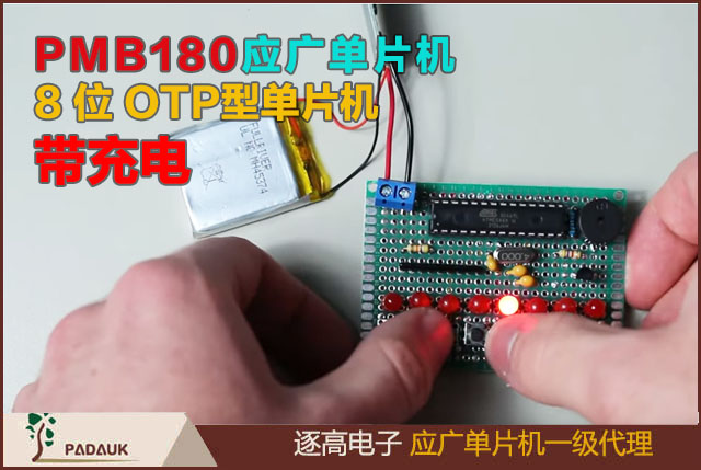 PMB180应广单片机8 位 OTP 型单片机带充电，内置一个硬件充电器。此充电器为完全恒流/恒压线性充电，可用于单节锂离子电池充电管理