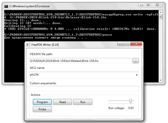 在微控制器PADAUK成功固件的情况下,程序easypdkprog的答案:“Writing IC... done”