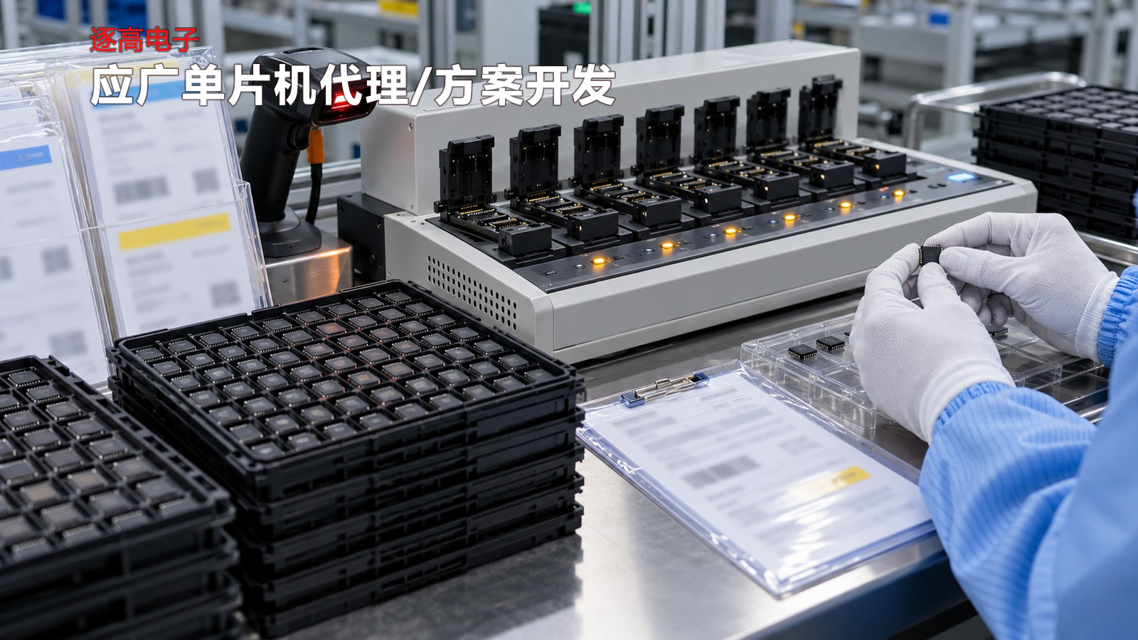 OTP单片机批量烧录、首件确认和批次追溯的生产概念场景