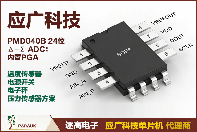 PMD040B 24位Δ-Σ ADC：内置PGA/温度传感器/电源开关 | 电子秤/压力传感器方案 | 应广科技